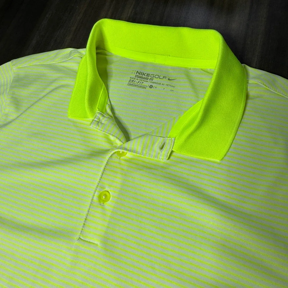 Nike Golf‎ Dri-FIT Polo Shirt Striped Athletic Fit Neon Green Yellow Small